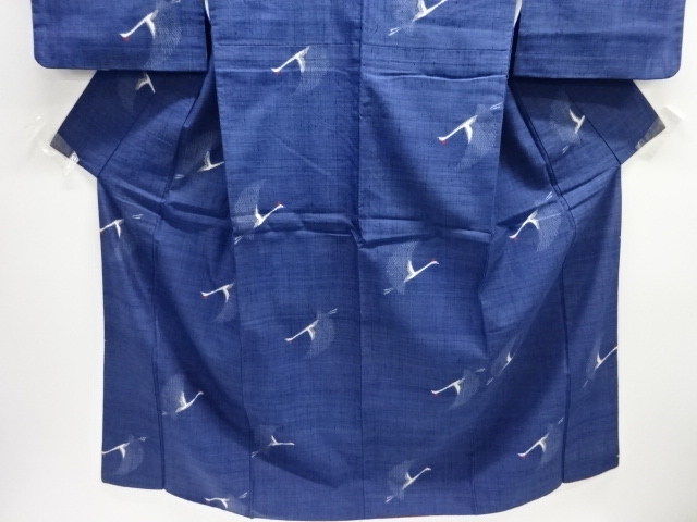  鳥模様織り出し手織り紬着物